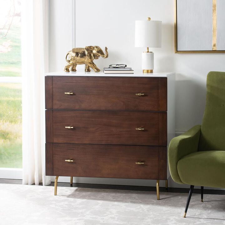 Safavieh Genevieve 3 Drawer Dresser, White/Walnut