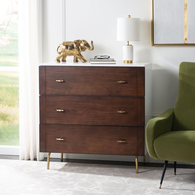 Safavieh Genevieve 3 Drawer Dresser, White/Walnut