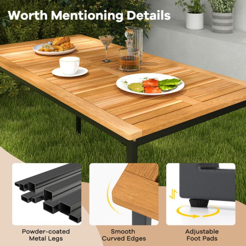 Hivvago Acacia Wood Dining Table for 6 People with Slatted Tabletop and Umbrella Hole