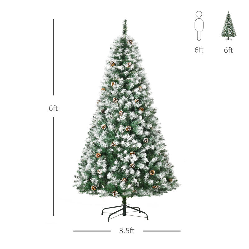 6' Artificial Flocked Christmas Tree Holiday Home Xmas Decoration w/ Pine Cone