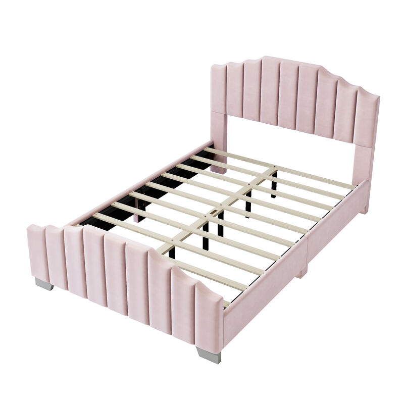 Merax Velvet Upholstered Platform Bed with Headboard