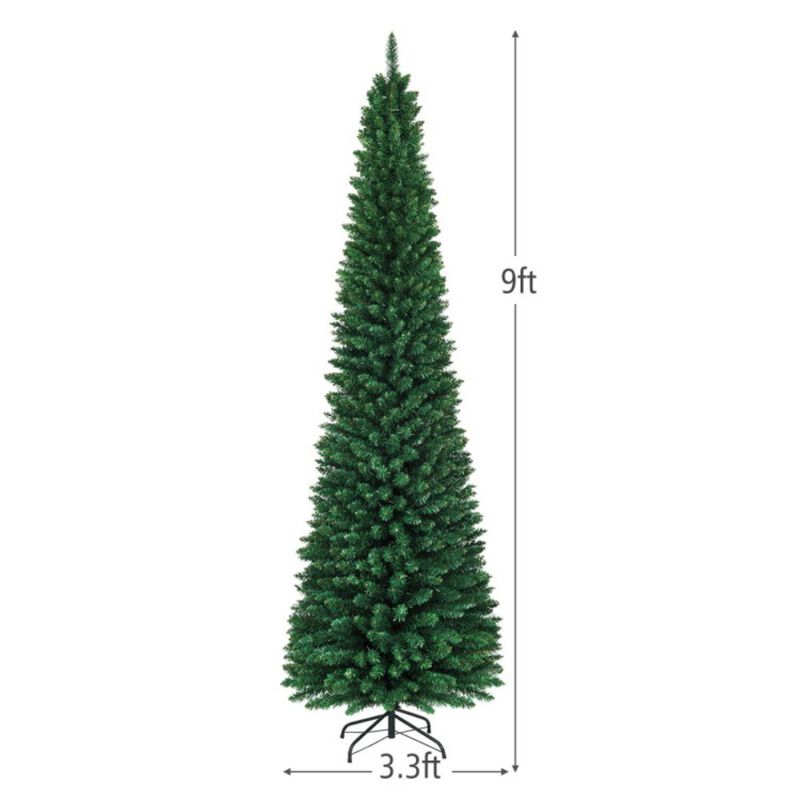 Hivvago 5/6/7/8/9 Feet PVC Artificial Slim Pencil National Christmas Tree with Metal Stand