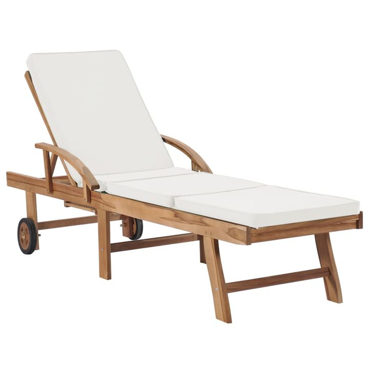 vidaXL Sun Lounger with Cushion Solid Teak Wood Cream