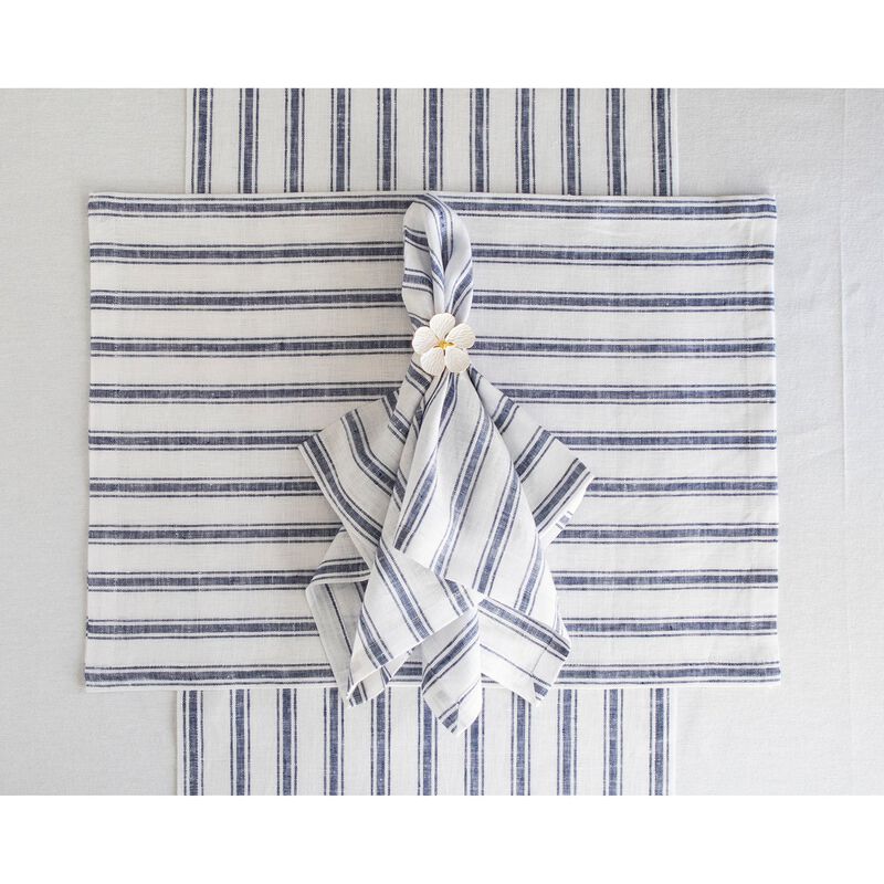 Solino Home 100% Pure Linen Table Runner | Capri Ticking Stripe for Spring & Easter