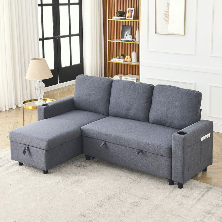 Linen L-Shaped Reversible Sofa Bed for Tight Spaces