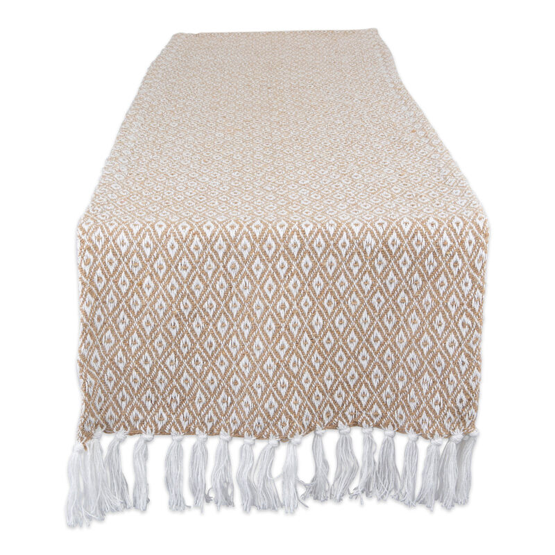 72" Beige and White Diamond Rectangular Weaved Table Runner