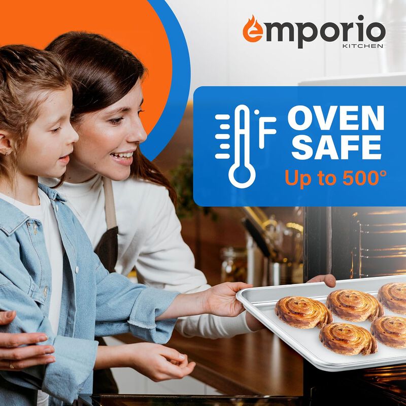 Baking Pan Set - 13" x 18" Aluminum Baking Pan with Stainless Steel Cooling Rack Set, PFOA, PFOS, PTFE Free, Recipe Booklet Included, Oven Safe Tray, Resist Heat Up To 500° F, Set of 2