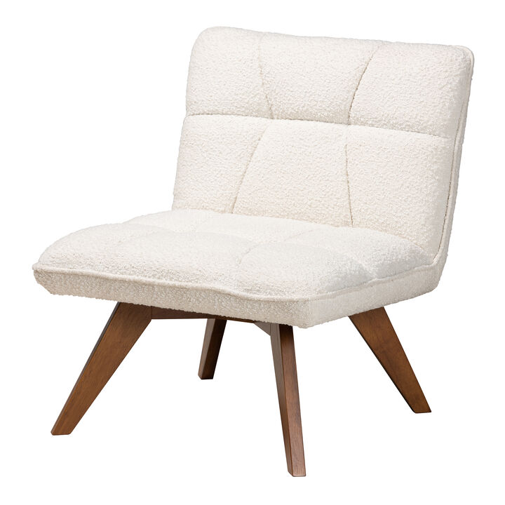 Baxton Studio Darielle Cream Boucle Fabric and Walnut Brown Finished Rubberwood Accent Chair