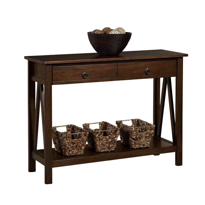 Hivvago 2-Drawer Console Sofa Table Living Room Storage Shelf in Tobacco Brown