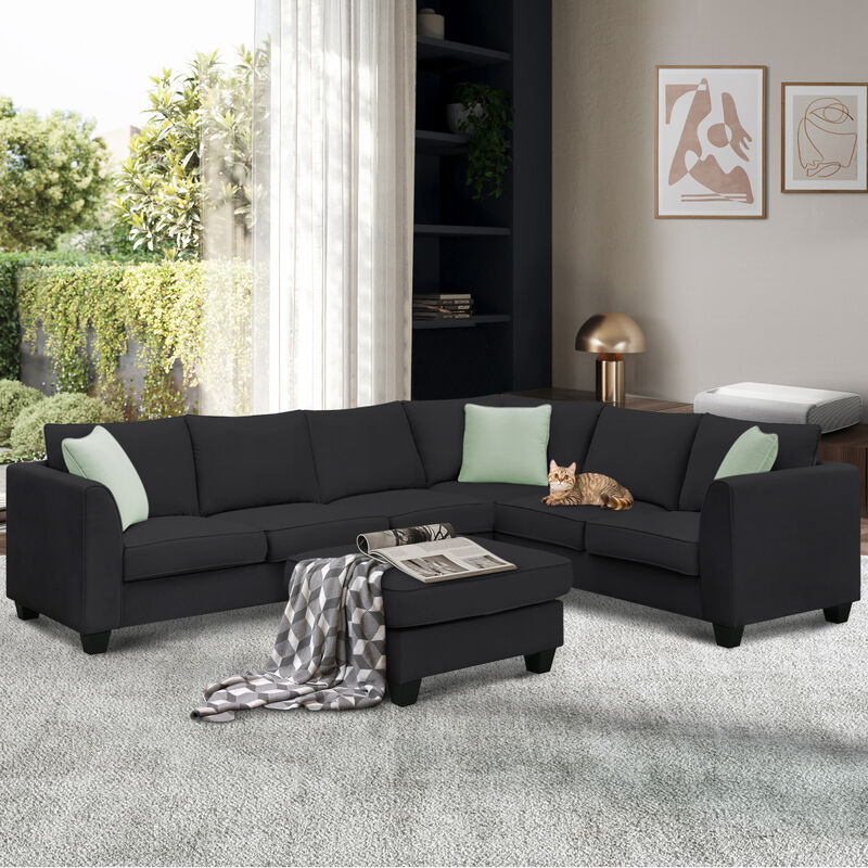 7-Seat L-Shape Modular Sectional Sofa Set with Ottoman