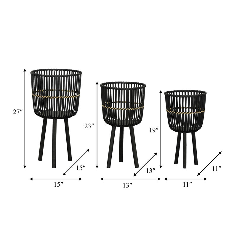 Bamboo Footed Planters, Black