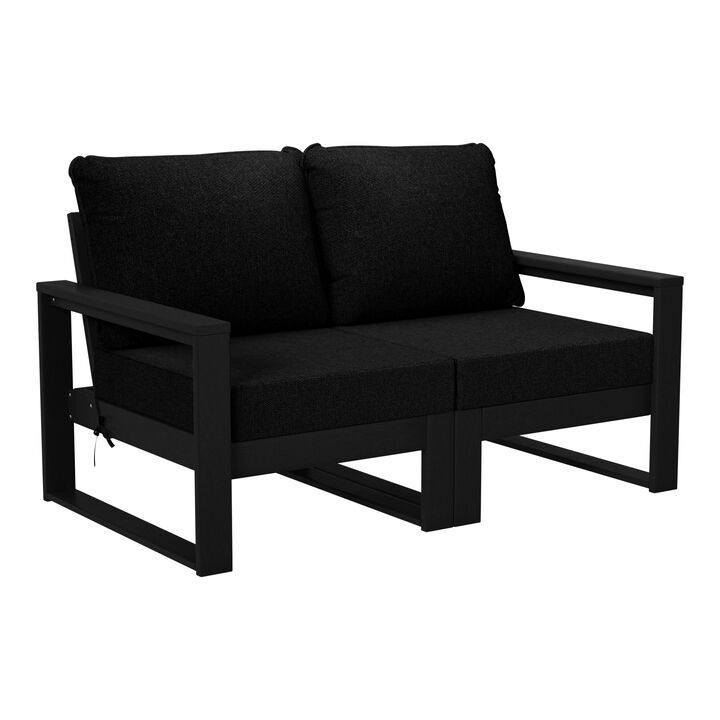 WestinTrends Outdoor HDPE All-Weather Modern Patio Loveseat with Waterproof Cushions