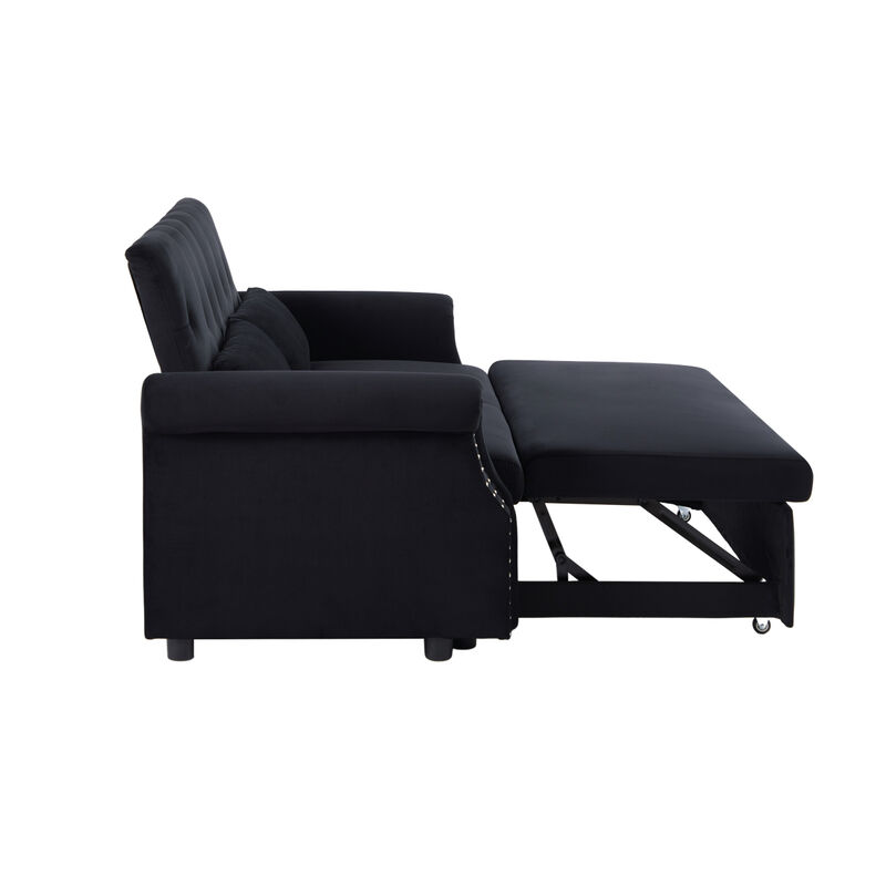 Modern Velvet Loveseat Sleeper Sofa with Pull-Out Bed