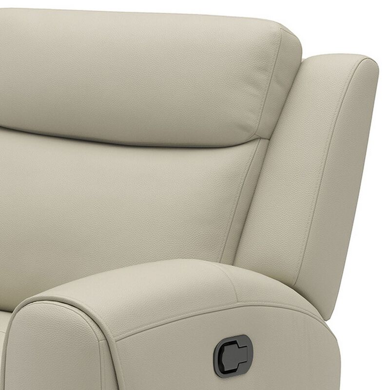 Cobe Manual Recliner Chair, Solid Wood and Soft Top Grain Beige Leather