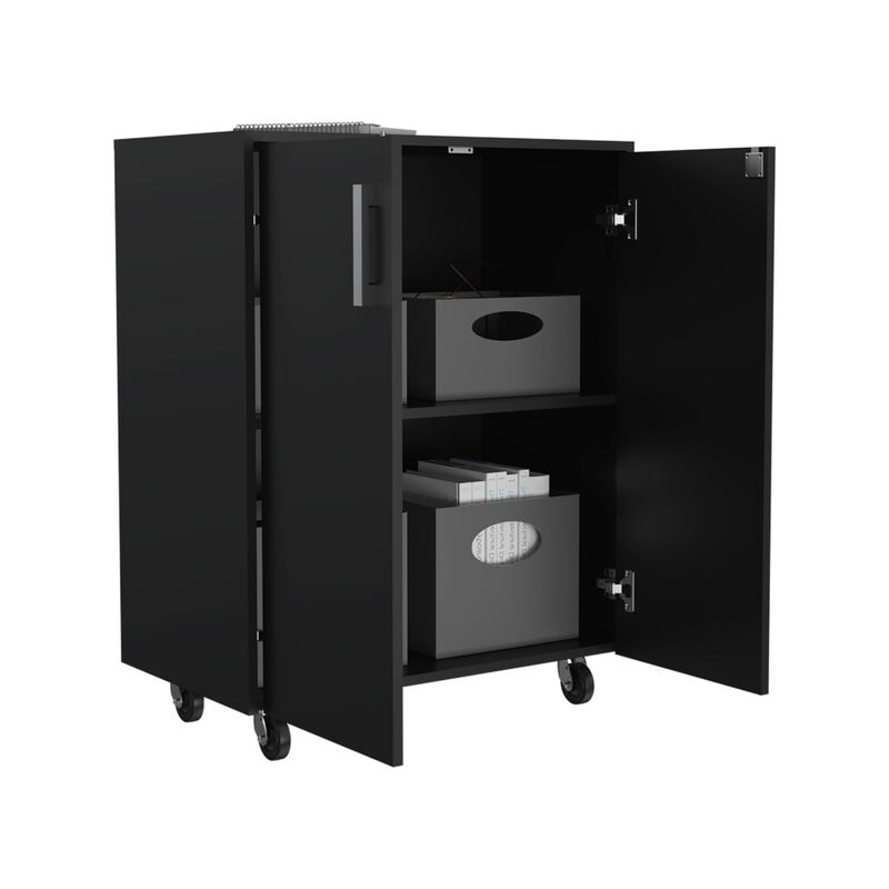 DEPOT E-SHOP Hartford Storage Double Door Cabinet, Two Interior Shelves, Casters, Black