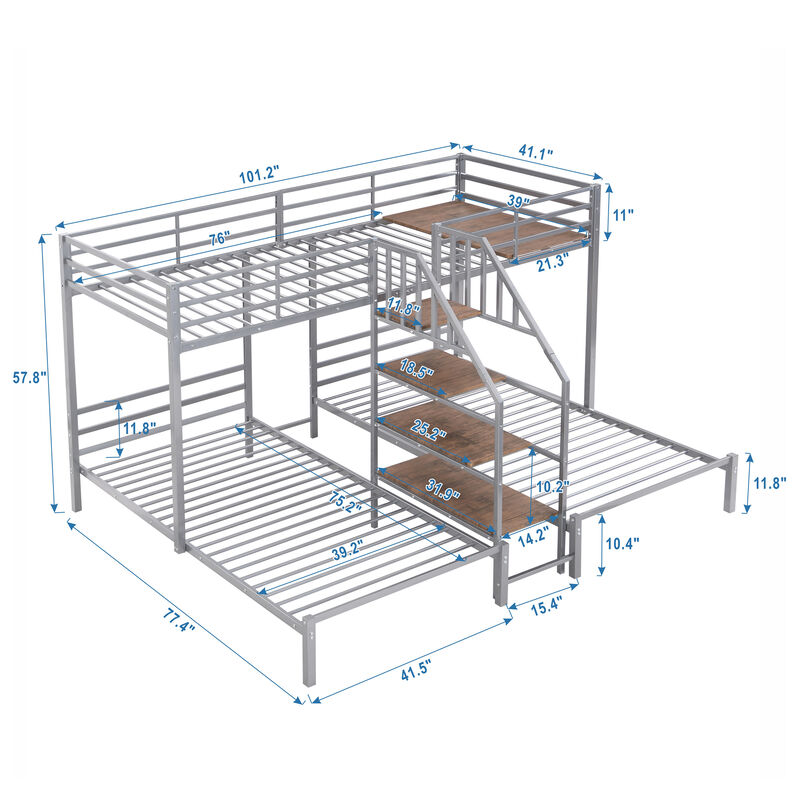 Merax Triple Bunk Bed with Storage Shelves