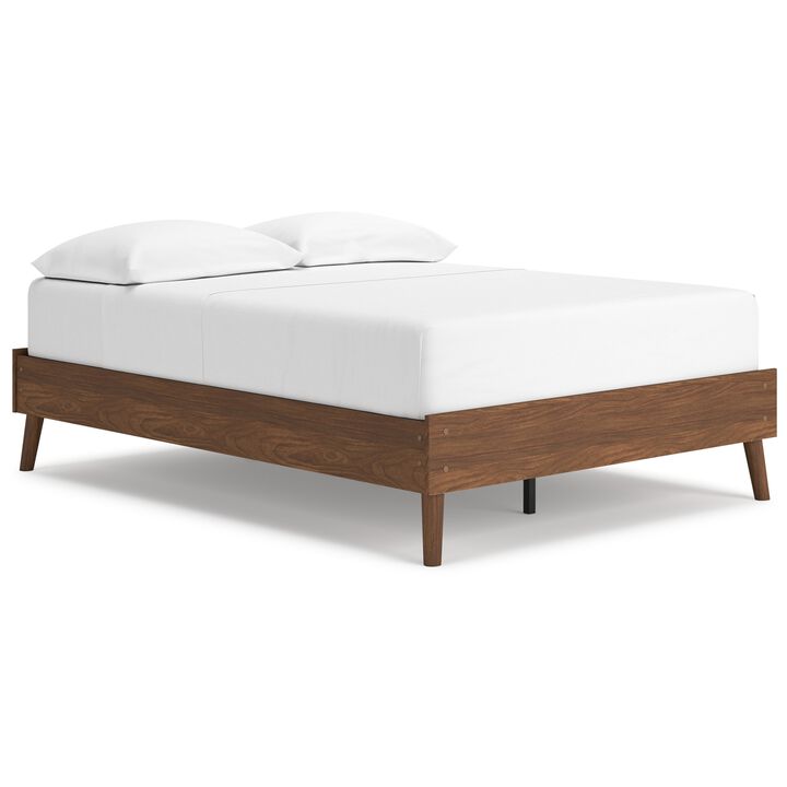 Forni Full Size Platform Bed, Dark Brown Wood, Sleek Splayed Legs - Benzara