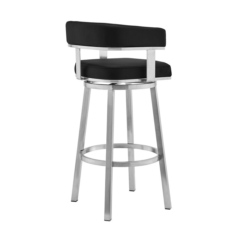 Cohen Bar Height Swivel Bar Stool in Silver Finish with White Faux Leather