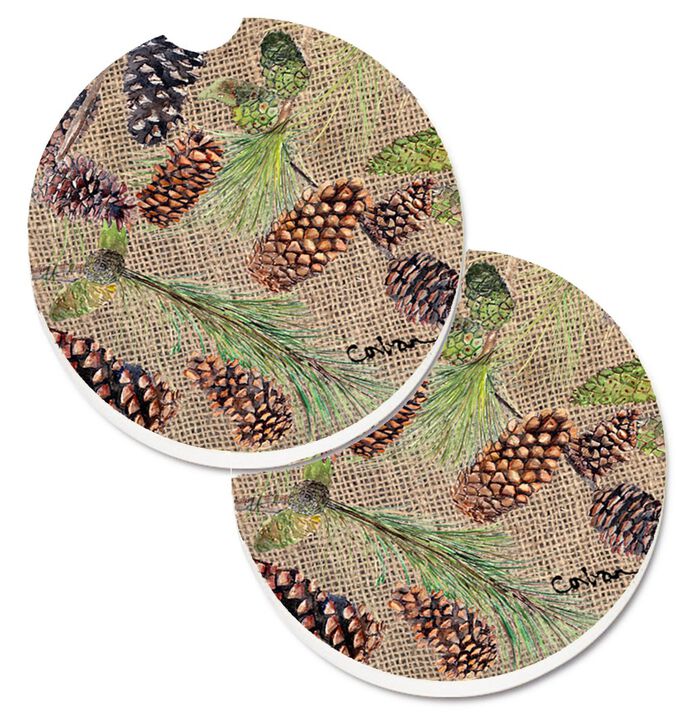 Caroline's Treasures Pine Cones Set of 2 Cup Holder Car Coasters 8735CARC, 2.56, Multicolor