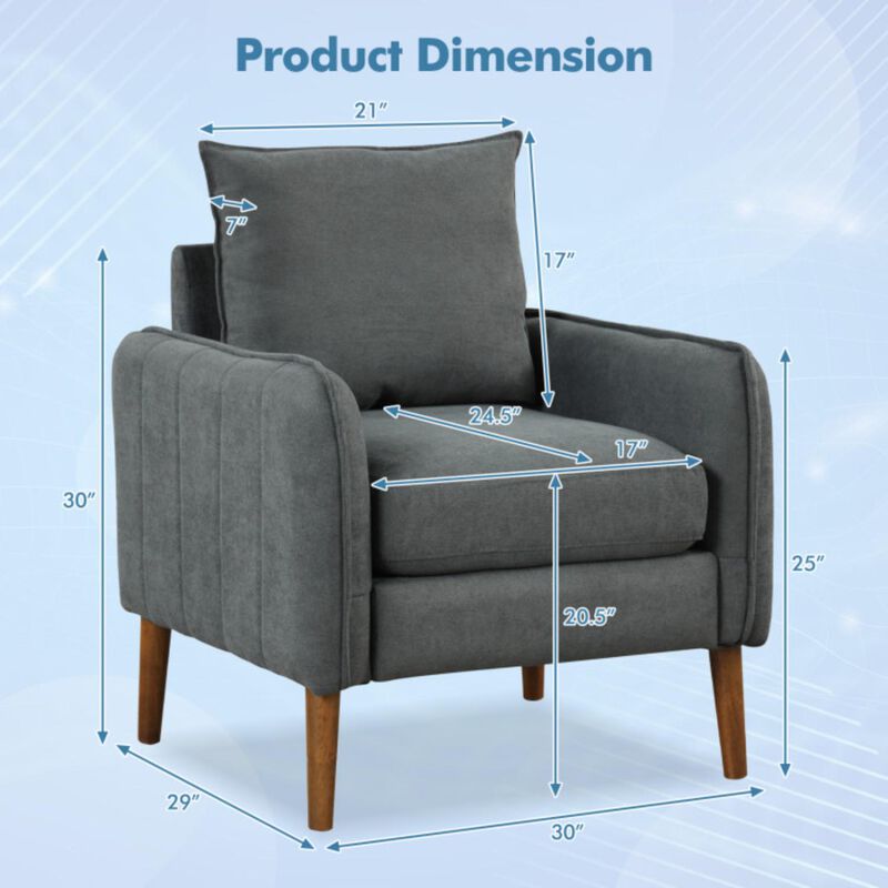 Hivvago Fabric Upholstered Sofa Chair with Removable Back and Seat Cushions-Gray