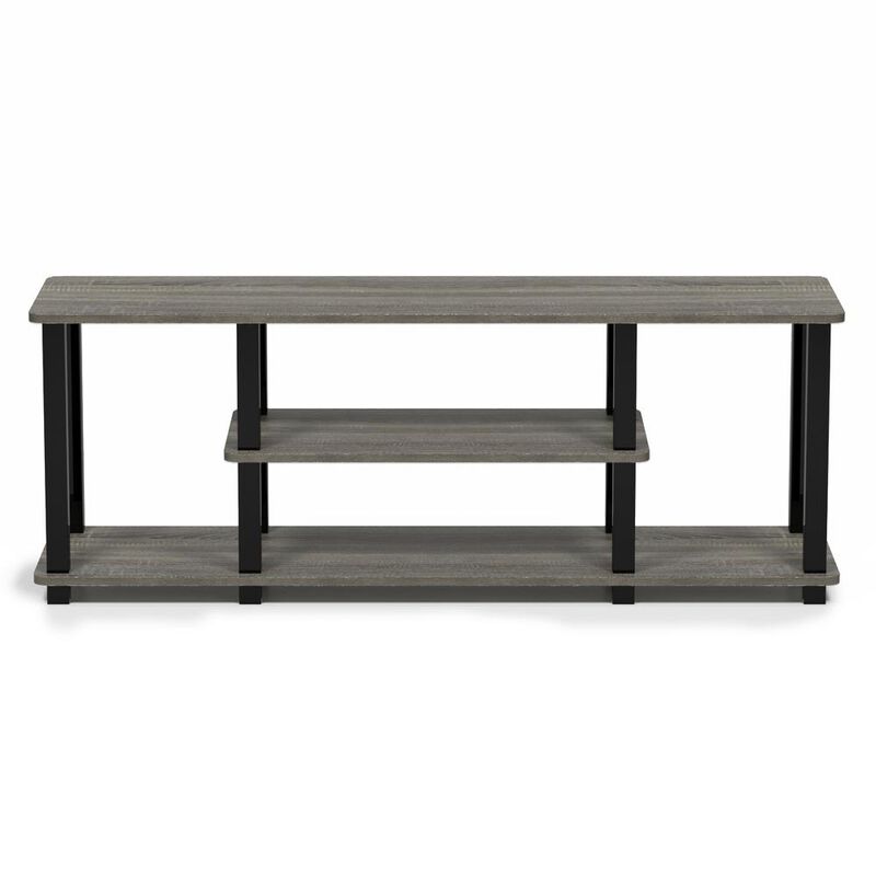 Furinno Turn-S-Tube No Tools 3D 3-Tier Entertainment TV Stands with Square Tube, French Oak Grey/Black, 18027GYW/BK