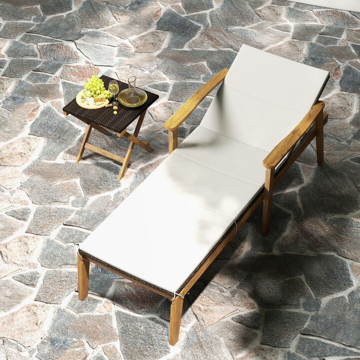 Outdoor Rattan Chaise Lounge Chair with Armrests for Patio Relaxation and Reclining