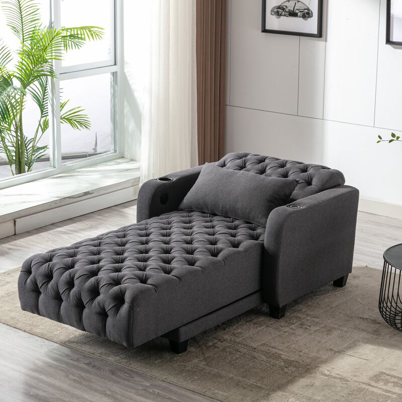 Mondawe Chaise Lounge Tufted Armchair Wireless Charging, Reclining Backrest & Lumbar Pillow