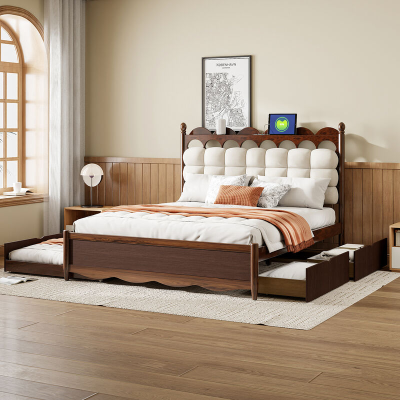 Merax Wooden Platform Bed with 2 Drawers and 1 Trundle