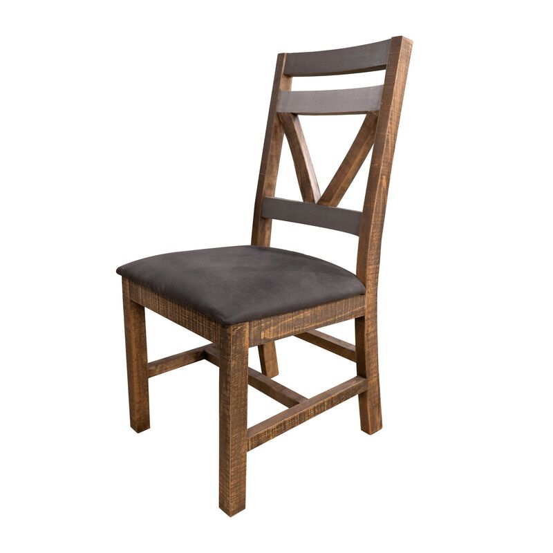 Pola Dining Side Chair Set of 2, Cutout Back, Gray, Brown Solid Wood