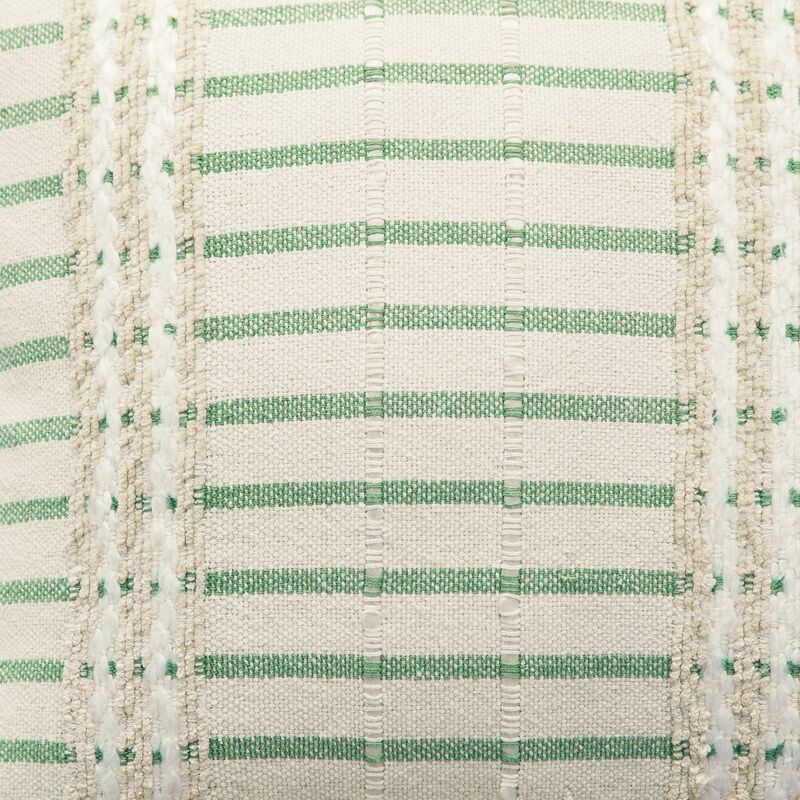 Tony 20 Inch Throw Pillow Set of 4, Striped Design, White and Green Cotton -