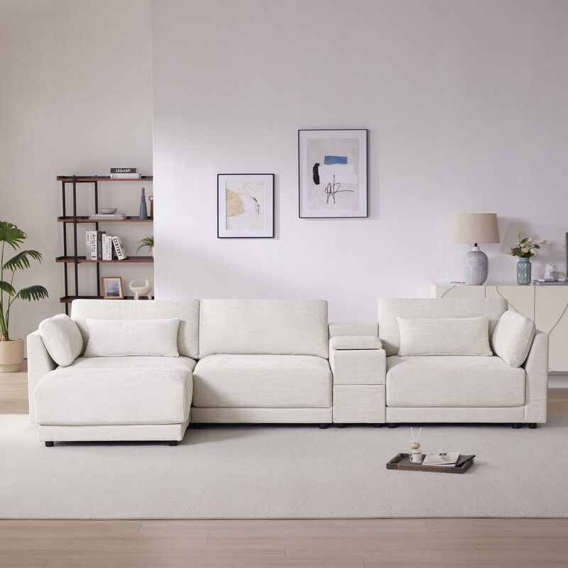 Merax Modular Sectional Sofa with Storage Console and Movable Ottoman