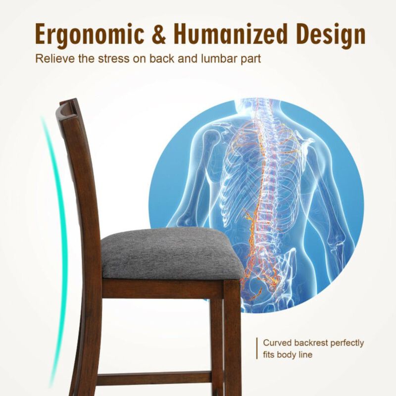 Hivvago 2 Pieces Counter Height Chairs with Fabric Seat and Rubber Wood Legs