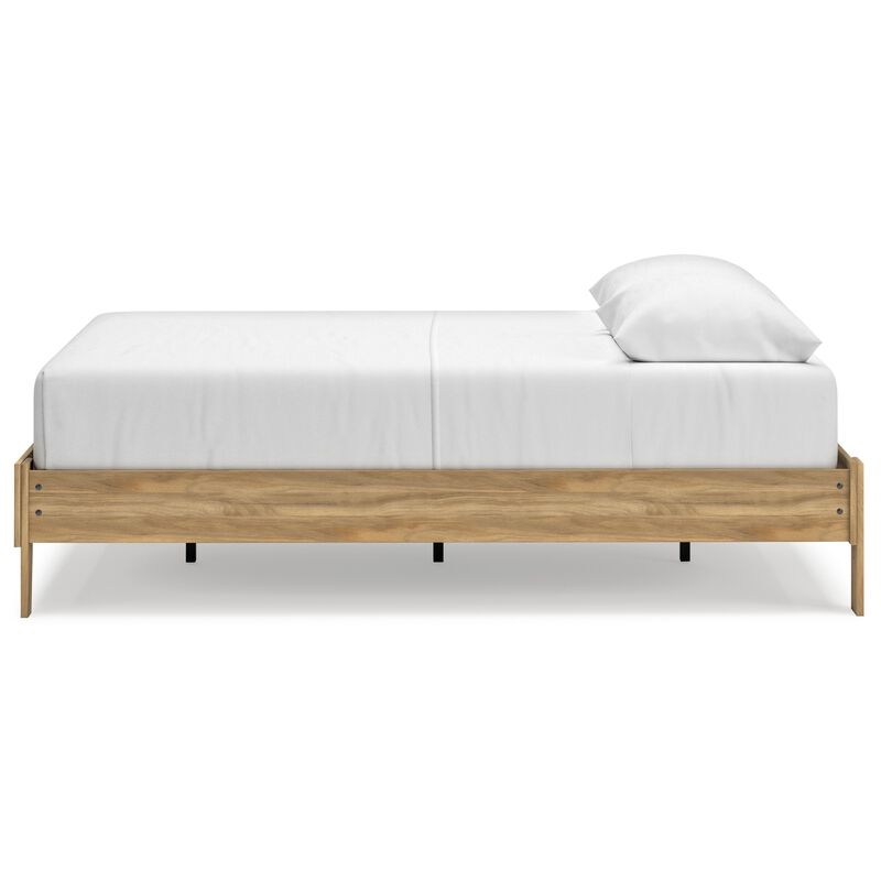 Maci Queen Platform Bed, Natural Light Brown Wood, Low Profile Legs - Benzara