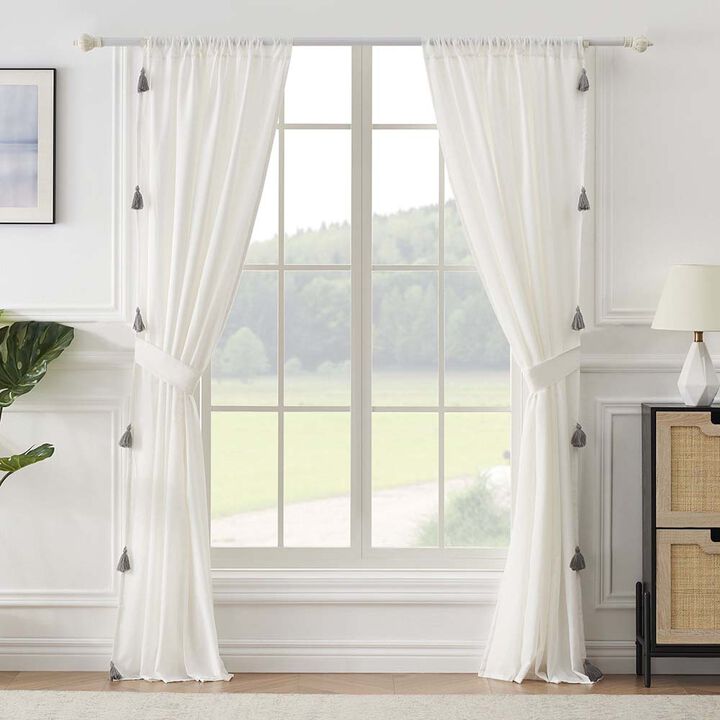 Greenland Home Monterrey Festooned with Large Tassels Window Panel Pair - Each 42"x84" Antique White