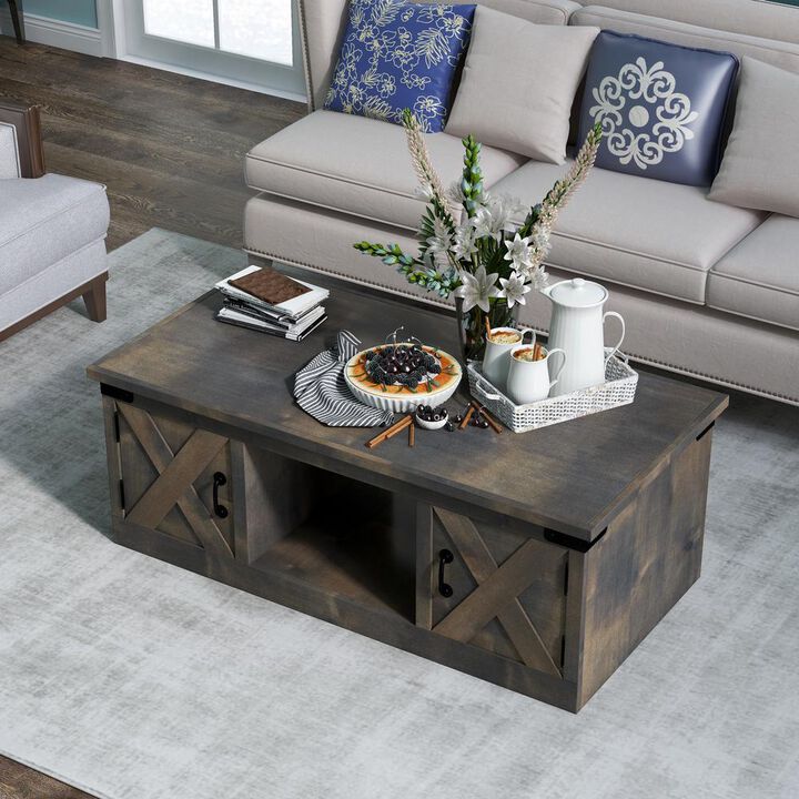Bridgevine Home 48 in. No Assembly Required Barnwood Finish Solid Wood Coffee Table