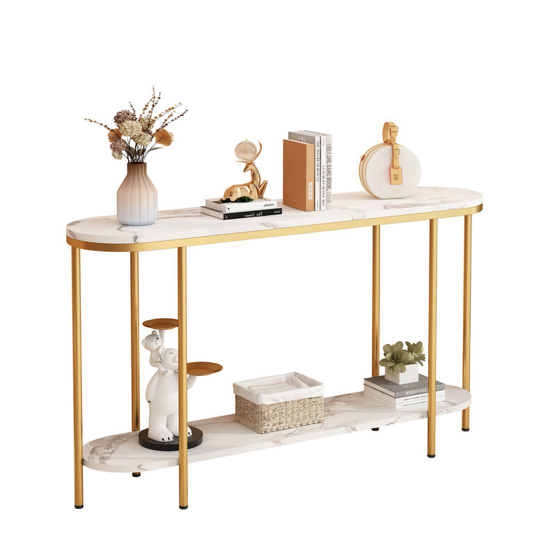 2-Tier Console Table Narrow Entryway Table for Hallway or Living Room Storage and Display