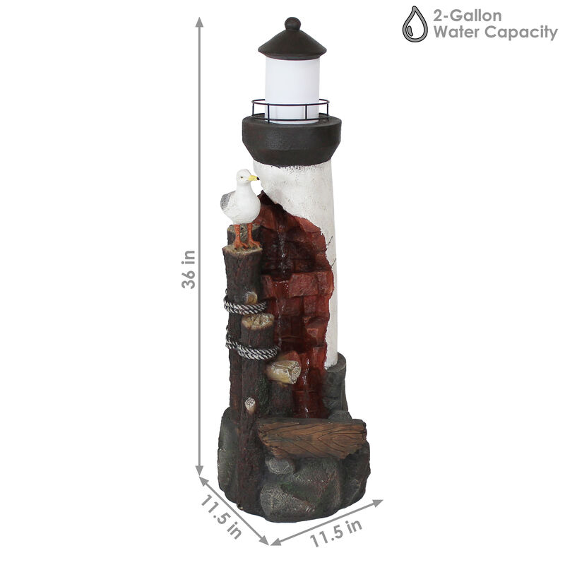 Sunnydaze Gull's Cove Lighthouse Water Fountain with LED Lights - 36 in