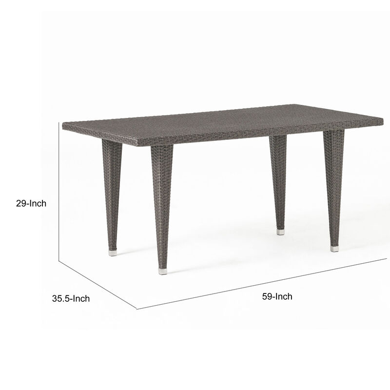 Miny Outdoor Dining Table, 59 Inch Outdoor Iron Top, Gray Faux Wicker - Benzara