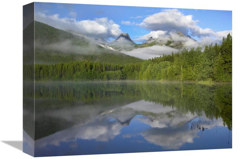 Fortress Mountain shrouded in clouds, reflected in lake, Kananaskis Country, Alberta, Canada-Canvas Art-16x12