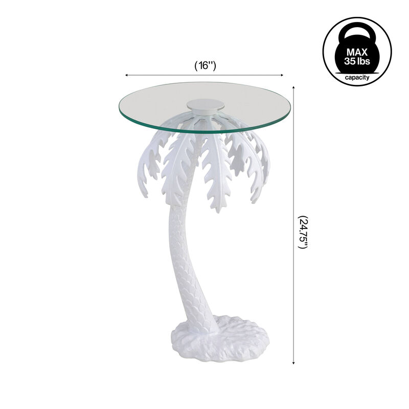 Vince Mid-Century Vintage Glass Top Metal Palm Tree End Table