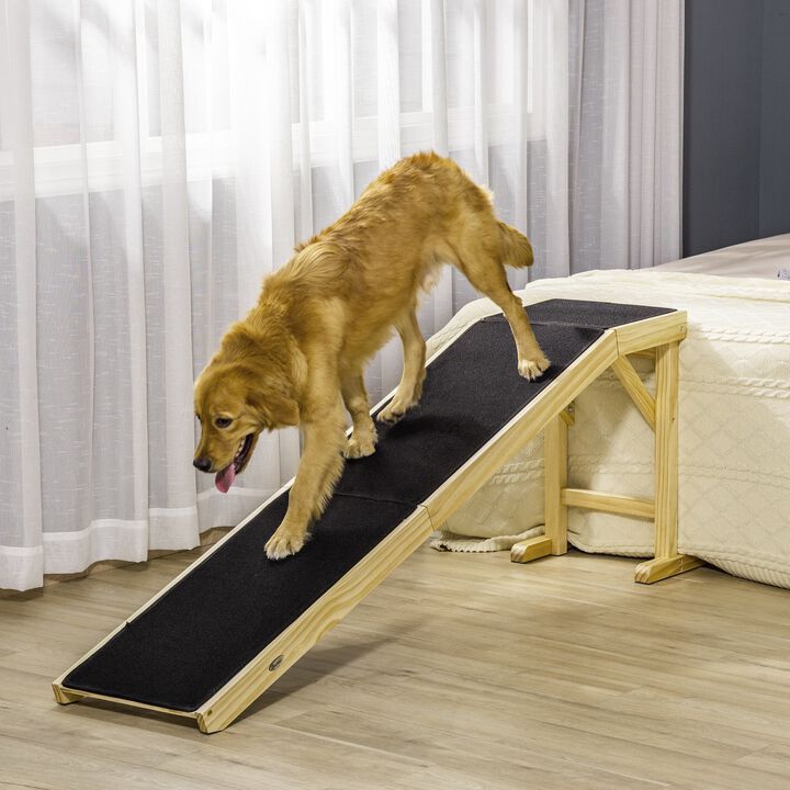 Natural/Black Pet Access: 74"L Wooden Ramp with Non-slip Carpet Top