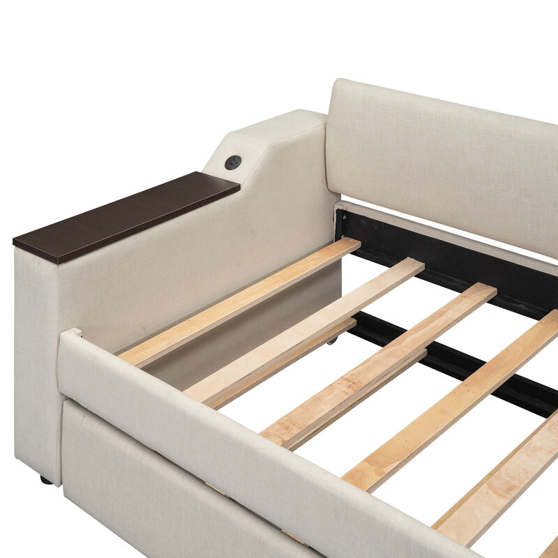 Merax Upholstery Daybed with Trundle and USB Port