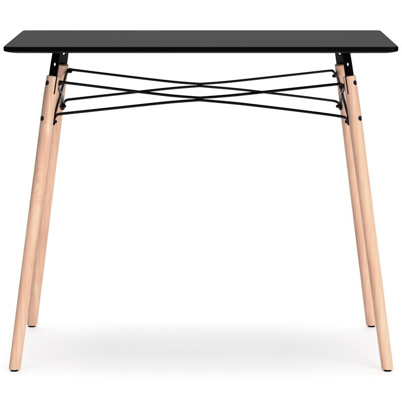 Laara Home Office Desk, Black, Brown Wood, Metal Leg Braces, 36 Inch - Benzara