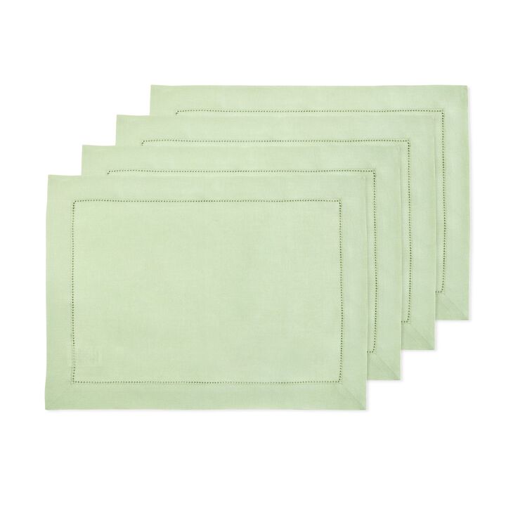 Solino Home 100% Pure Linen Placemats Set of 6 - 14 x 19 Inch | Classic Hemstitch