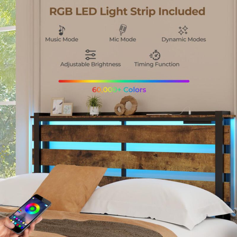 Hivvago Bed Frame with Drawers LED Lights and USB Ports