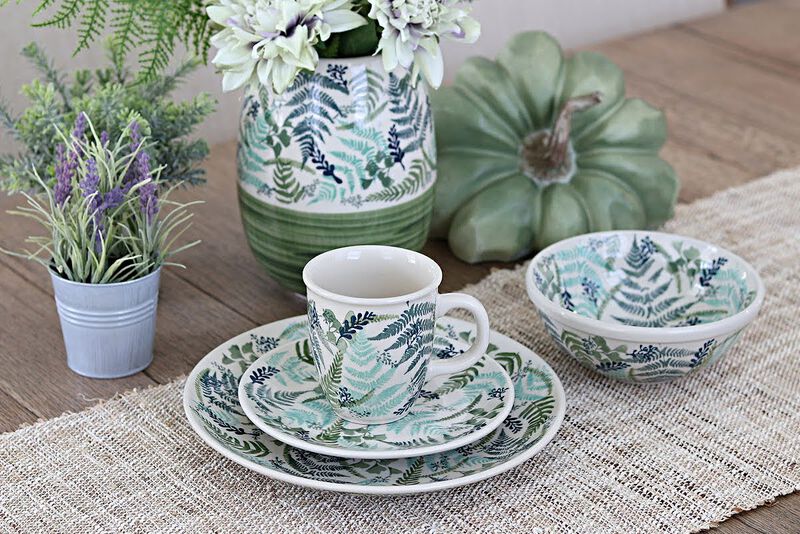 Blue Rose Polish Pottery Woodland Fern Cereal/Soup Bowl