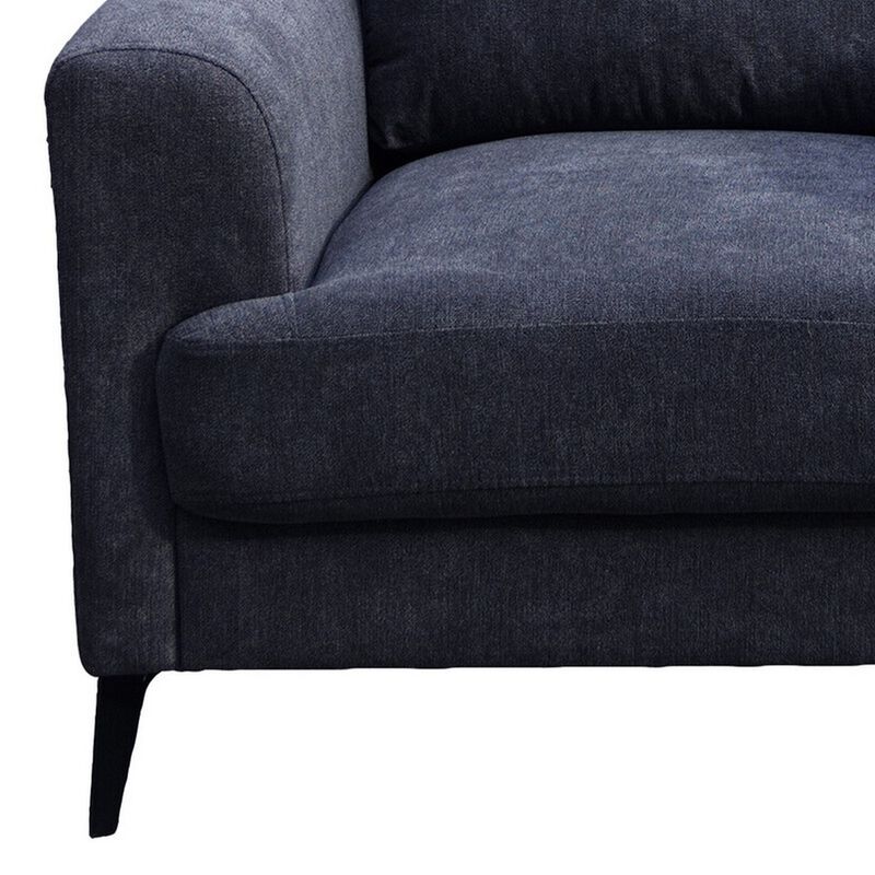 Jake 37 Inch Accent Sofa Armchair, Black Chenille Foam Cushions, Metal Legs - Benzara