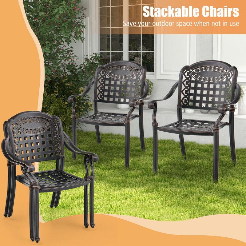 Set of 2 Cast Aluminum Patio Chairs with Armrests