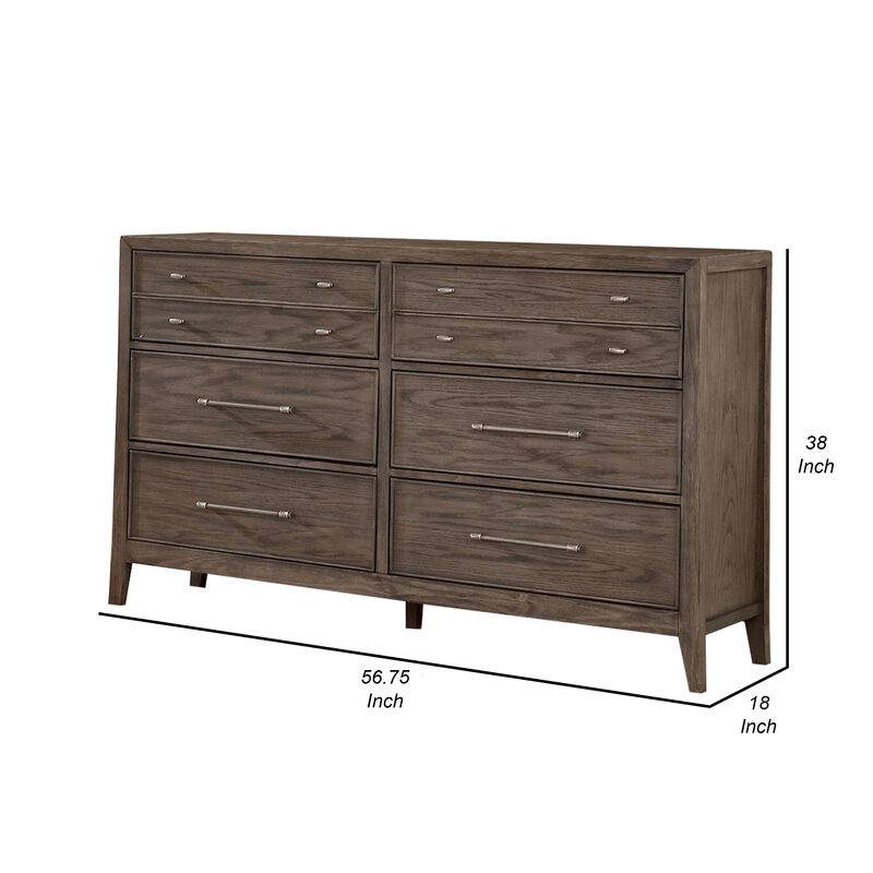 Benjara 57 Inch Wide Dresser Chest, 8 Drawers, Solid Wood in a Warm Gray Finish