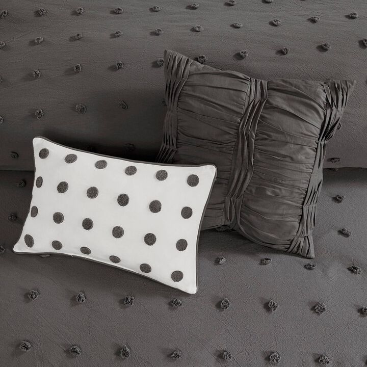 Gracie Mills Mikel Chenille Dot Cotton Jacquard Comforter Set with Euro Shams and Throw Pillows